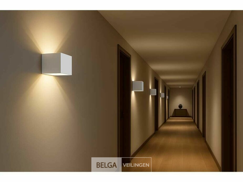 6 x Wandlamp – Tweerichtings LED – Kubus – 2 x 5W – Wit – foto 2 – kavel bij Belga Veilingen