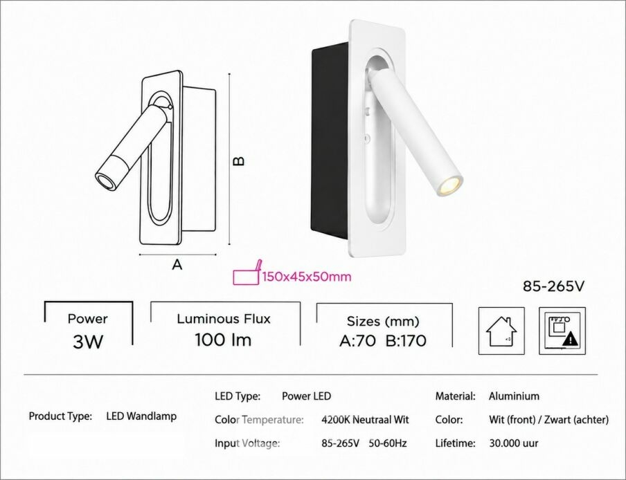 4 x LED Wandlamp 3W – 4200K Neutraal Wit - Wit – IP20 – BELEK – foto 5 – kavel bij Belga Veilingen