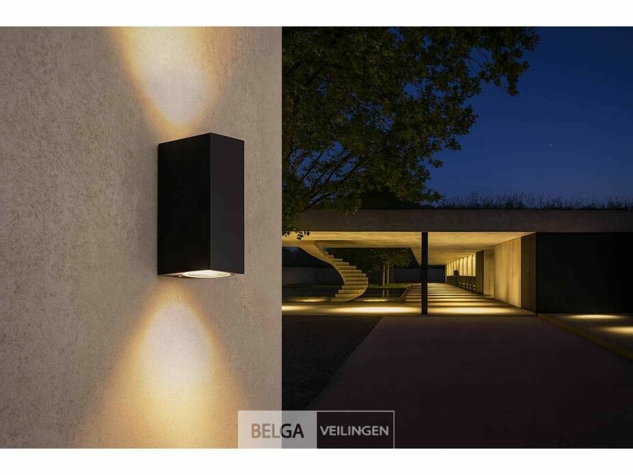 6 x Buiten Wandlamp – GU10 – Rechthoek – Dubbele Lichtuitgang – IP65 – Zwart – foto 2 – kavel bij Belga Veilingen