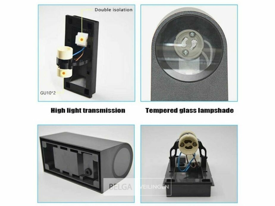 6 x Buiten Wandlamp – GU10 – Dubbele Lichtuitgang – IP65 – Zwart – foto 6 – kavel bij Belga Veilingen