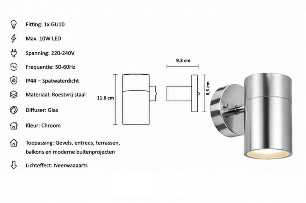 4 x Buiten Wandlamp GU10 – Mat Chroom – IP44 – MANOLYA-1 – foto 5 – kavel bij Belga Veilingen