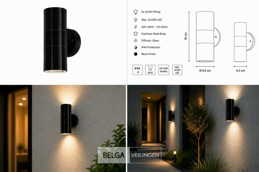 4 x Buiten Wandlamp Up & Down – 2xGU10 – Zwart – IP44 – MANOLYA-2 – foto 6 – kavel bij Belga Veilingen