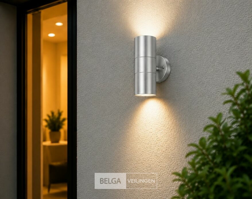4 x Buiten Wandlamp Up & Down – 2xGU10 – Mat Chroom – IP44 – MANOLYA-2 – foto 4 – kavel bij Belga Veilingen