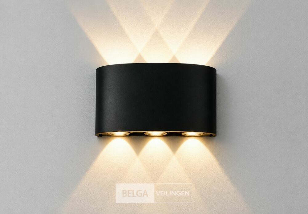 6 x LED Buiten Wandlamp – 6W – 4200K Neutraal Wit - Zwart – IP65 – PROTON-6 – foto 4 – kavel bij Belga Veilingen