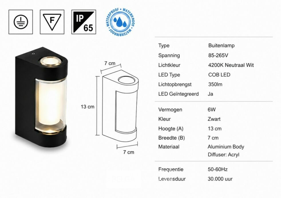 4 x LED Buiten Wandlamp – 6W – 4200K Neutraal Wit - Zwart – IP65 – VECTOR-6 – foto 5 – kavel bij Belga Veilingen
