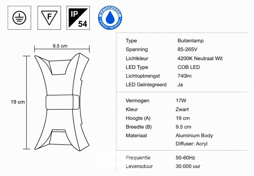 4 x LED Buiten Wandlamp – 17W – 4200K Neutraal Wit - Zwart – IP54 – VIPER – foto 6 – kavel bij Belga Veilingen