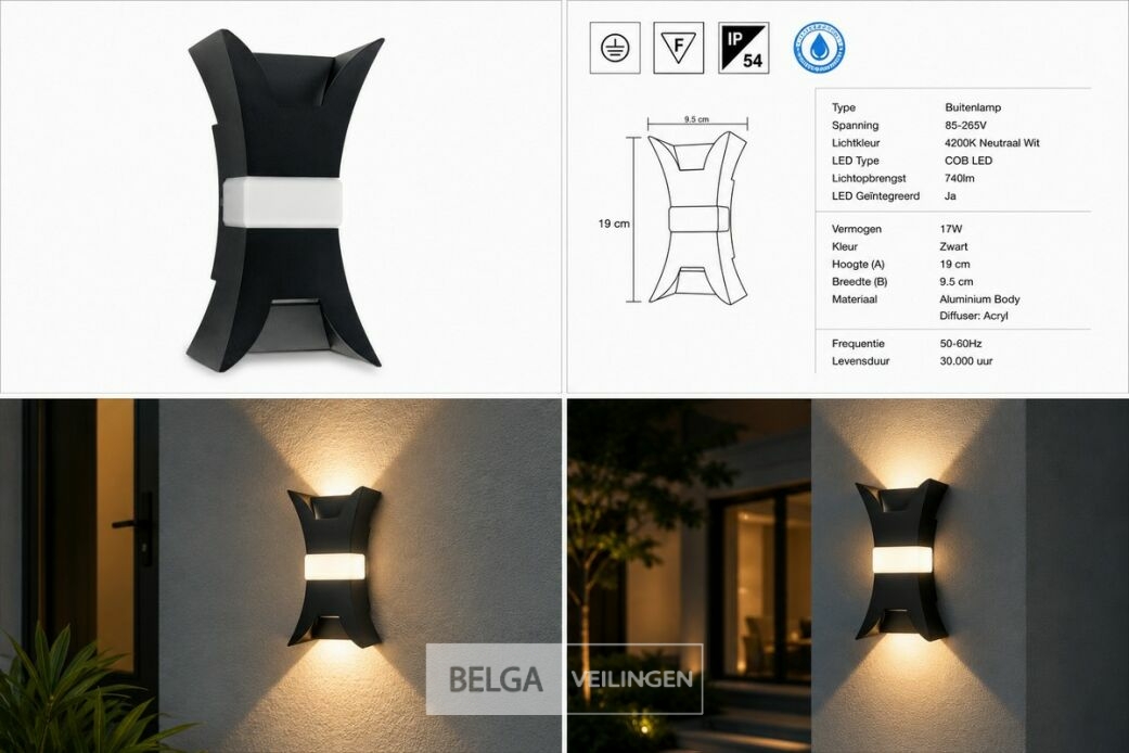 4 x LED Buiten Wandlamp – 17W – 4200K Neutraal Wit - Zwart – IP54 – VIPER – foto 7 – kavel bij Belga Veilingen