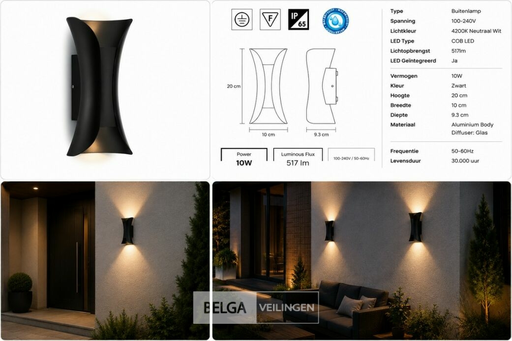 4 x LED Buiten Wandlamp – 10W – 4200K Neutraal Wit - Zwart – IP65 – MARVEL-10 – foto 6 – kavel bij Belga Veilingen