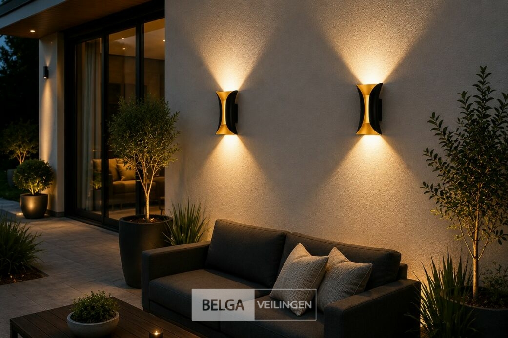 4 x LED Buiten Wandlamp – 10W – 4200K Neutraal Wit - Zwart/Goud – IP65 – MARVEL-10 – foto 2 – kavel bij Belga Veilingen