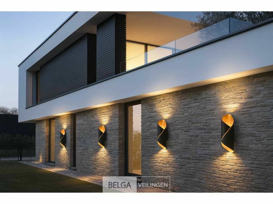 4 x LED Wandlamp – 6W – 3500K Neutraal Wit – IP54 – Zwart/Goud – SW-35 – foto 3 – kavel bij Belga Veilingen