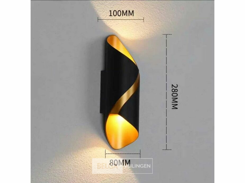 4 x LED Wandlamp – 6W – 3500K Neutraal Wit – IP54 – Zwart/Goud – SW-35 – foto 5 – kavel bij Belga Veilingen