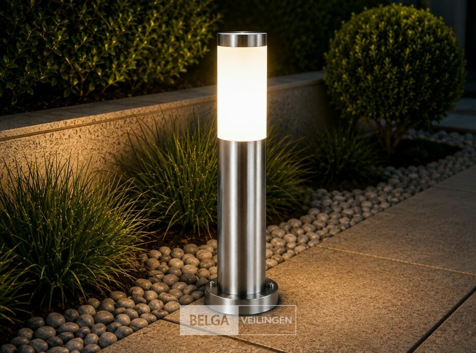 4 x Buitenlamp Tuinpaal – E27 – Chroom – IP44 – 500mm – DEFNE-4 – foto 4 – kavel bij Belga Veilingen