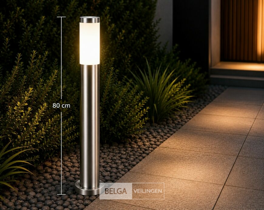 4 x Buitenlamp Tuinpaal – E27 – Chroom – IP44 – 800mm – DEFNE-5 – foto 5 – kavel bij Belga Veilingen