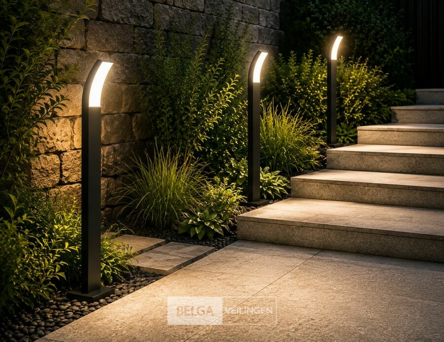 4 x LED Buiten Sokkel Lamp – 12W – 4200K Neutraal Wit - Zwart – IP65 – PRESTIGE-4 – foto 2 – kavel bij Belga Veilingen