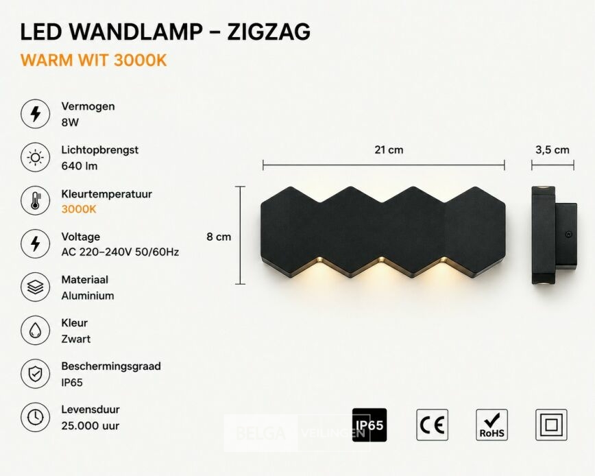 4 x Bidirectionele LED Wandlamp – 8W – 3500K Warm Wit – IP54 – SW-51-4 – foto 4 – kavel bij Belga Veilingen