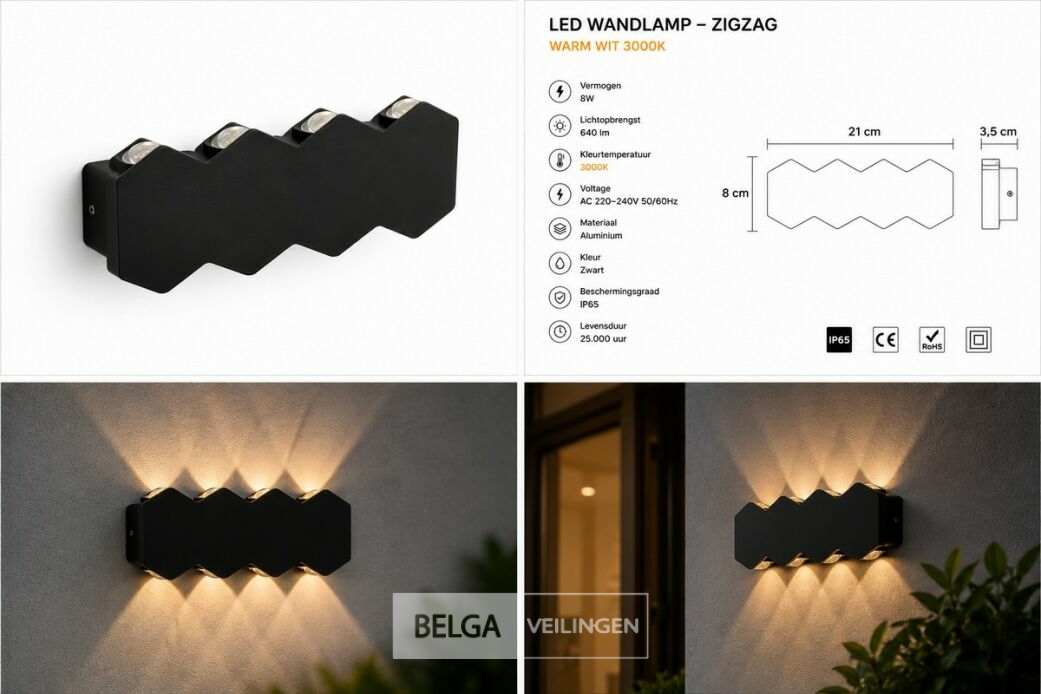 4 x Bidirectionele LED Wandlamp – 8W – 3500K Warm Wit – IP54 – SW-51-4 – foto 5 – kavel bij Belga Veilingen