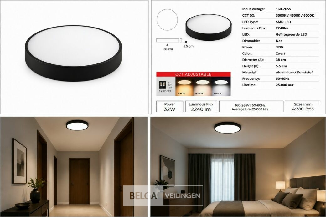 4 x LED Plafondlamp 32W – 3CCT Verstelbaar - Zwart – IP20 – HAZEL-32 3CCT – foto 6 – kavel bij Belga Veilingen