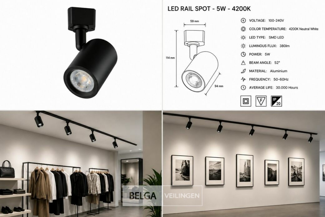 10 x LED Rail Spot 5W – 4200K Neutraal Wit - Zwart – IP20 – ARIZONA-5 – foto 6 – kavel bij Belga Veilingen