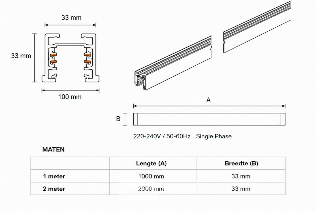 10 x Railverlichting Track – 1 Fase – 2 Meter – Zwart - LIGHTING TRACK – foto 3 – kavel bij Belga Veilingen