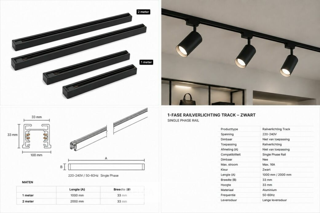 10 x Railverlichting Track – 1 Fase – 2 Meter – Zwart - LIGHTING TRACK – foto 5 – kavel bij Belga Veilingen