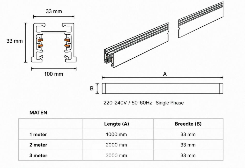 6 x Railverlichting Track – 1 Fase – 3 Meter – Zwart - LIGHTING TRACK – foto 3 – kavel bij Belga Veilingen