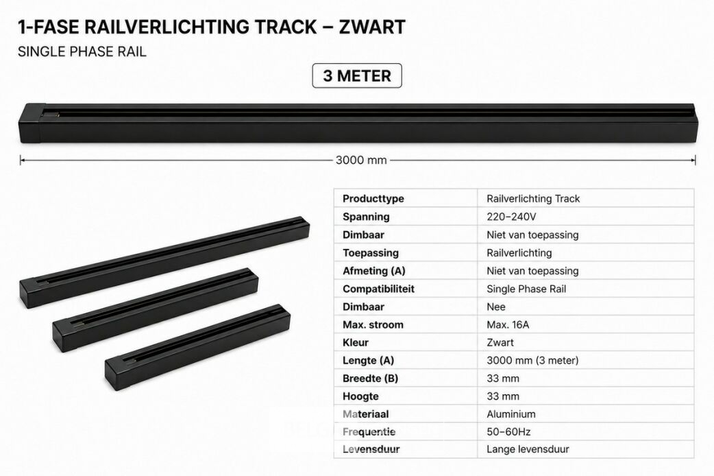 6 x Railverlichting Track – 1 Fase – 3 Meter – Zwart - LIGHTING TRACK – foto 5 – kavel bij Belga Veilingen