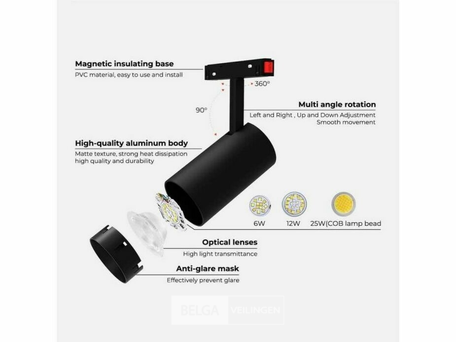 8 x LED Spot voor Magnetische Rail – 48V – 20W – 4000K Neutraal Wit – Bery-20 – foto 5 – kavel bij Belga Veilingen