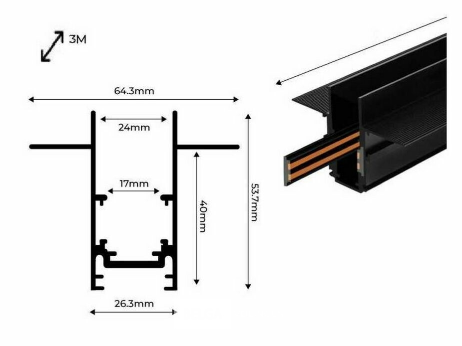 10 x Inbouw Magnetische Rail – 20mm – 48V – 3 Meter – Zwart – foto 6 – kavel bij Belga Veilingen
