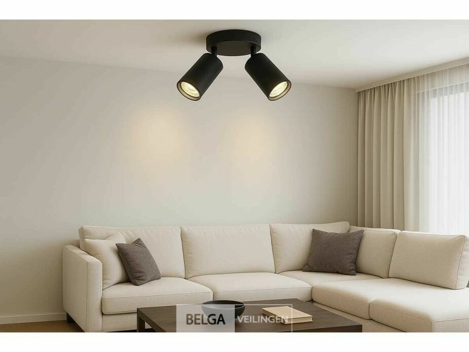 6 x Ronde Plafondlamp – 2 x GU10 – Draaibare Spots – Zwart – foto 2 – kavel bij Belga Veilingen