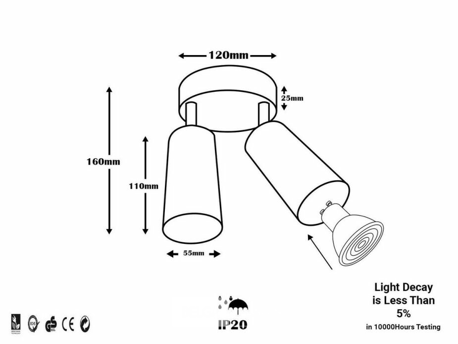 6 x Ronde Plafondlamp – 2 x GU10 – Draaibare Spots – Zwart – foto 5 – kavel bij Belga Veilingen