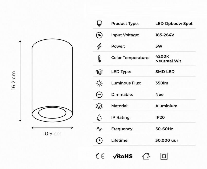 10 x LED Opbouw Spot 5W – 4200K Neutraal Wit - Zwart – IP20 – SANDRA-5/XL – foto 3 – kavel bij Belga Veilingen
