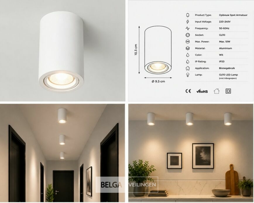 10 x Opbouw Spot Armatuur – GU10 – Wit – IP20 – FREZYA-R – foto 7 – kavel bij Belga Veilingen