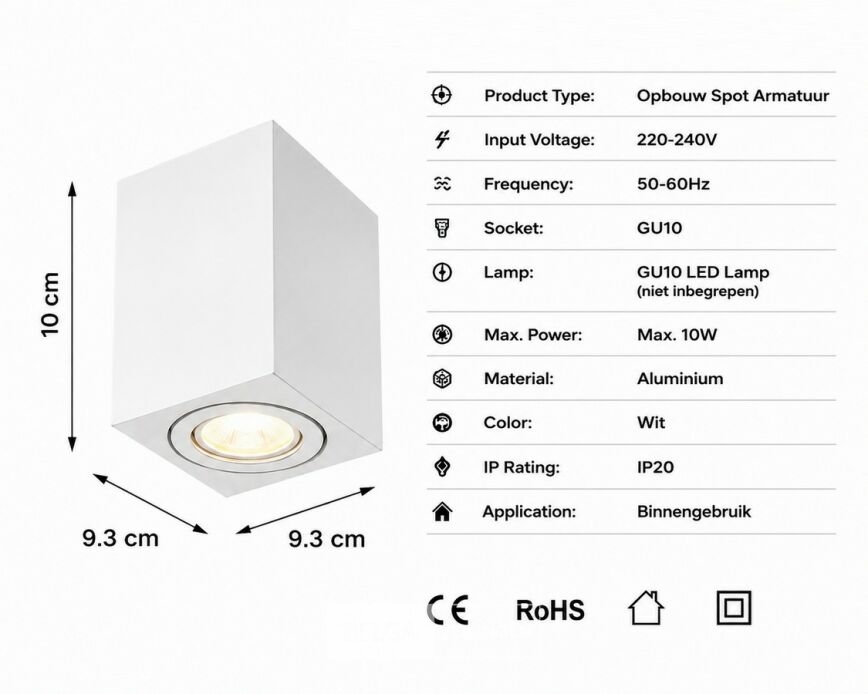 10 x Opbouw Spot Armatuur – GU10 – Wit – IP20 – FREZYA-S – foto 5 – kavel bij Belga Veilingen