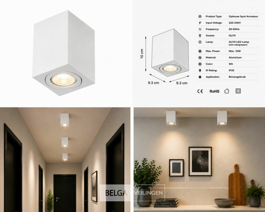 10 x Opbouw Spot Armatuur – GU10 – Wit – IP20 – FREZYA-S – foto 6 – kavel bij Belga Veilingen