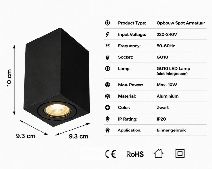 10 x Opbouw Spot Armatuur – GU10 – Zwart – IP20 – FREZYA-S – foto 5 – kavel bij Belga Veilingen