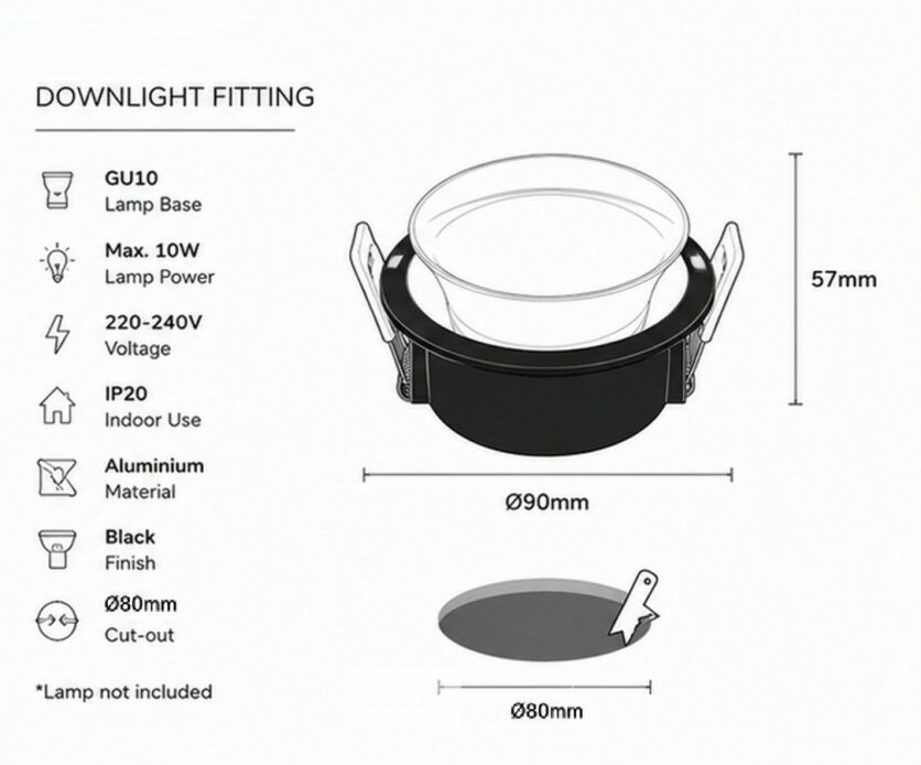25 x Downlight Fitting – GU10 – Zwart – Ø90mm – IP20 – MINT-1 – foto 5 – kavel bij Belga Veilingen