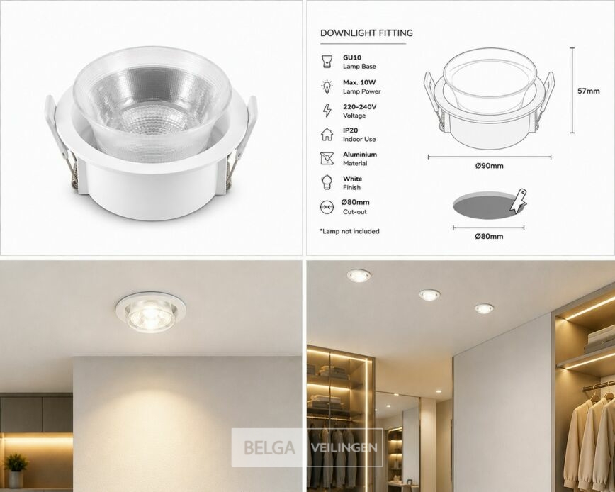 25 x Downlight Fitting – GU10 – Wit – Ø90mm – IP20 – MINT-1 – foto 4 – kavel bij Belga Veilingen