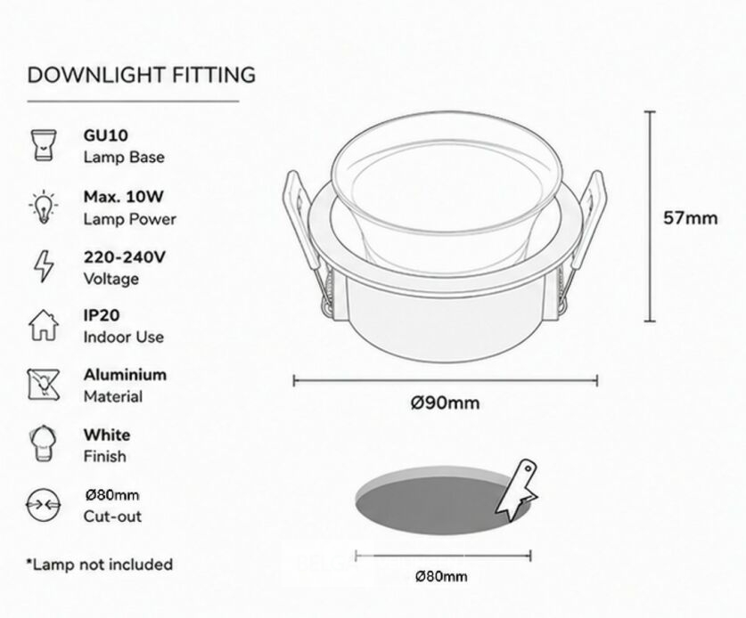 25 x Downlight Fitting – GU10 – Wit – Ø90mm – IP20 – MINT-1 – foto 5 – kavel bij Belga Veilingen