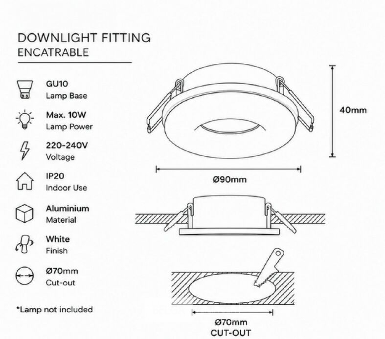 25 x Downlight Fitting – GU10 – Wit – Ø70mm – IP20 – KADIFE – foto 5 – kavel bij Belga Veilingen