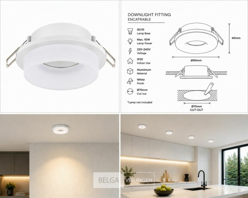 25 x Downlight Fitting – GU10 – Wit – Ø70mm – IP20 – KADIFE – foto 6 – kavel bij Belga Veilingen