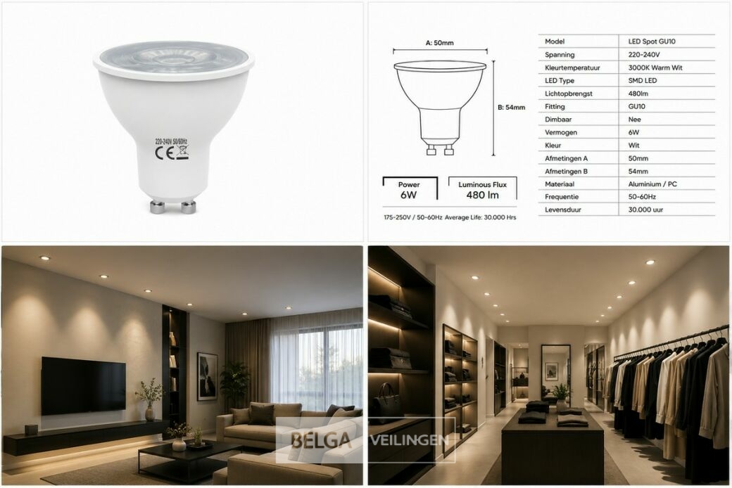 100 x LED Spot GU10 – 6W – 3000K Warm Wit – IP20 – foto 6 – kavel bij Belga Veilingen