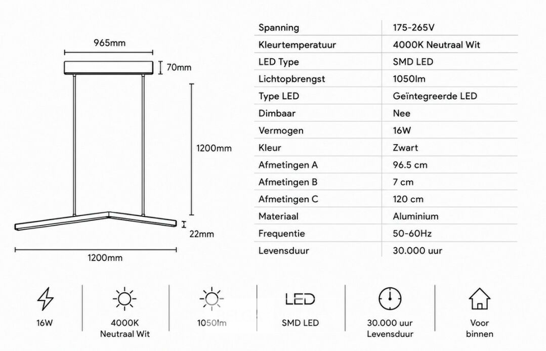 LED Hanglamp 16W – 4000K Neutraal Wit - Zwart – IP20 – EDMOND-16 – foto 5 – kavel bij Belga Veilingen