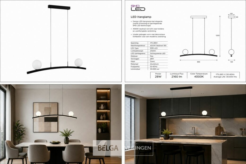 LED Hanglamp 28W – 4000K Neutraal Wit - Zwart – IP20 – INVICTA-28 – foto 6 – kavel bij Belga Veilingen