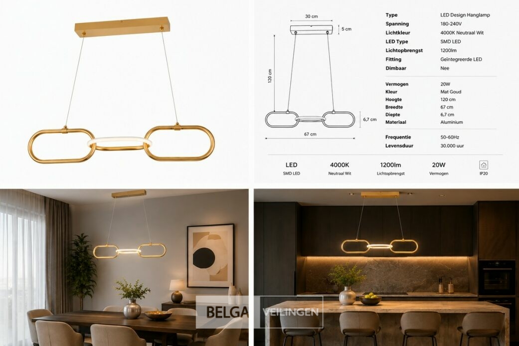 LED Design Hanglamp 20W – 4000K Neutraal Wit - Rose Gold – IP20 – EMPIRE-20 – foto 7 – kavel bij Belga Veilingen