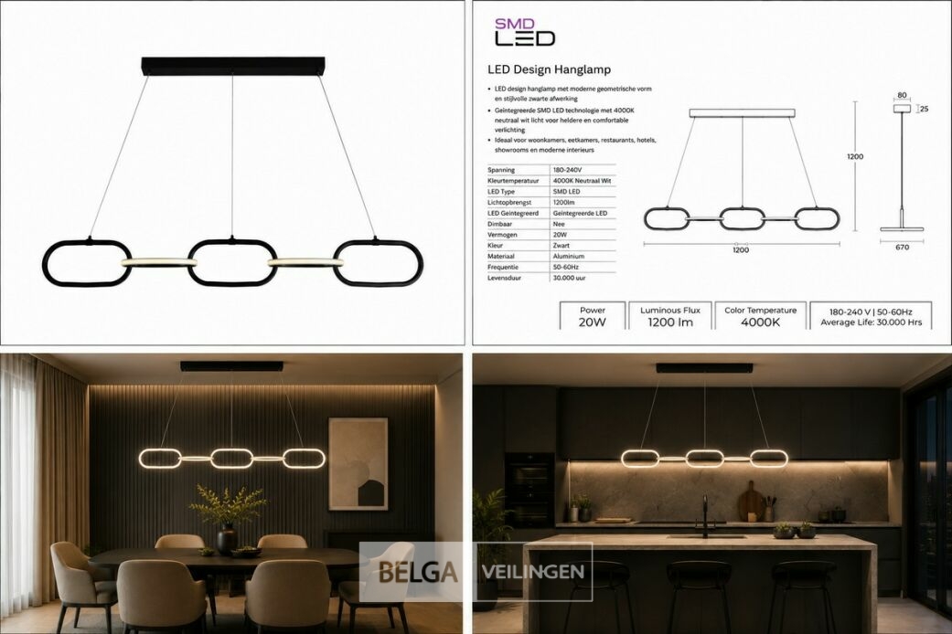 LED Design Hanglamp 36W – 4000K Neutraal Wit - Zwart – IP20 – EMPIRE-36 – foto 6 – kavel bij Belga Veilingen