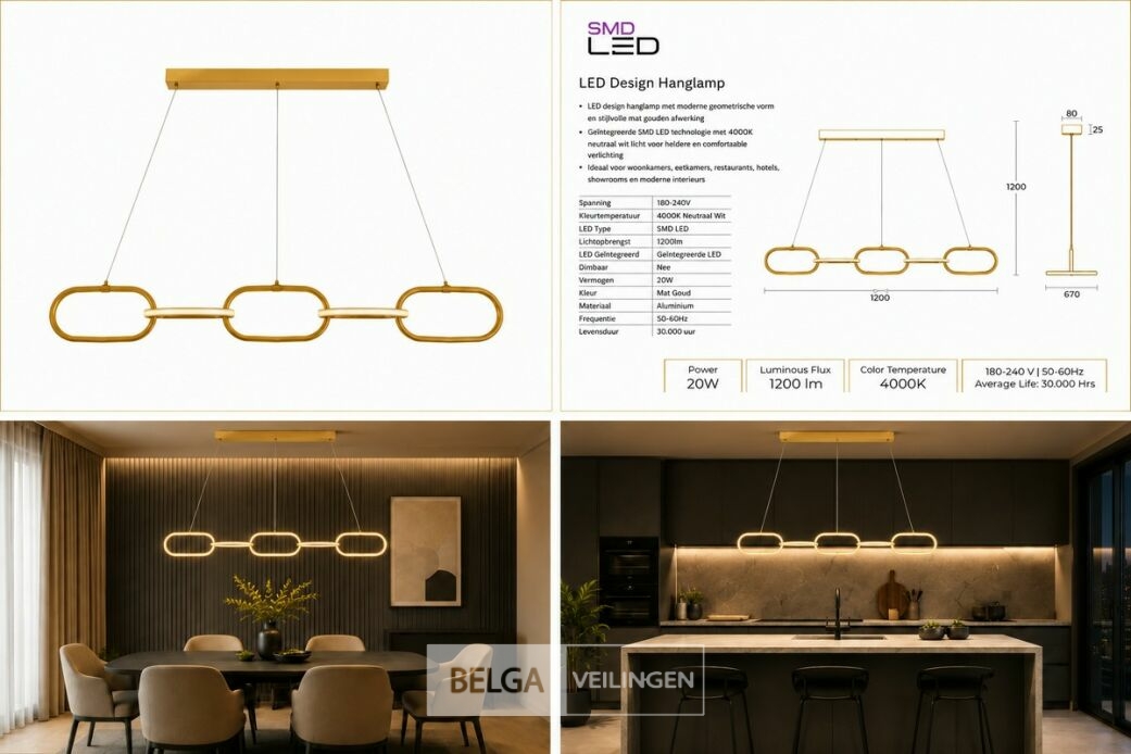 LED Design Hanglamp 36W – 4000K Neutraal Wit - Rose Gold – IP20 – EMPIRE-36 – foto 6 – kavel bij Belga Veilingen