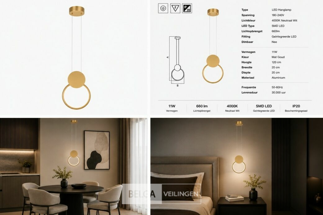LED Hanglamp 11W – 4000K Neutraal Wit - Goud – IP20 – FOREVER – foto 7 – kavel bij Belga Veilingen