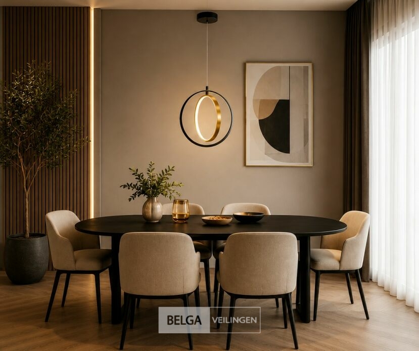 LED Ring Hanglamp 15W – 4000K Neutraal Wit - Zwart/Goud – IP20 – DAXTON-15 – foto 4 – kavel bij Belga Veilingen