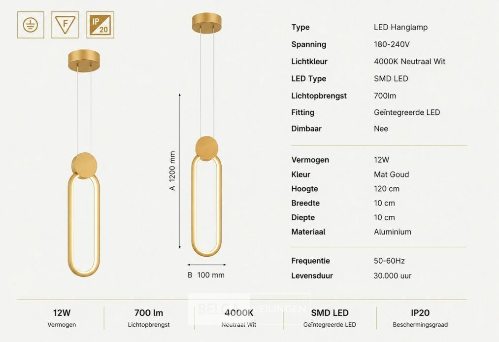 LED Hanglamp 12W – 4000K Neutraal Wit - Rose Gold – IP20 – ALWAYS – foto 5 – kavel bij Belga Veilingen