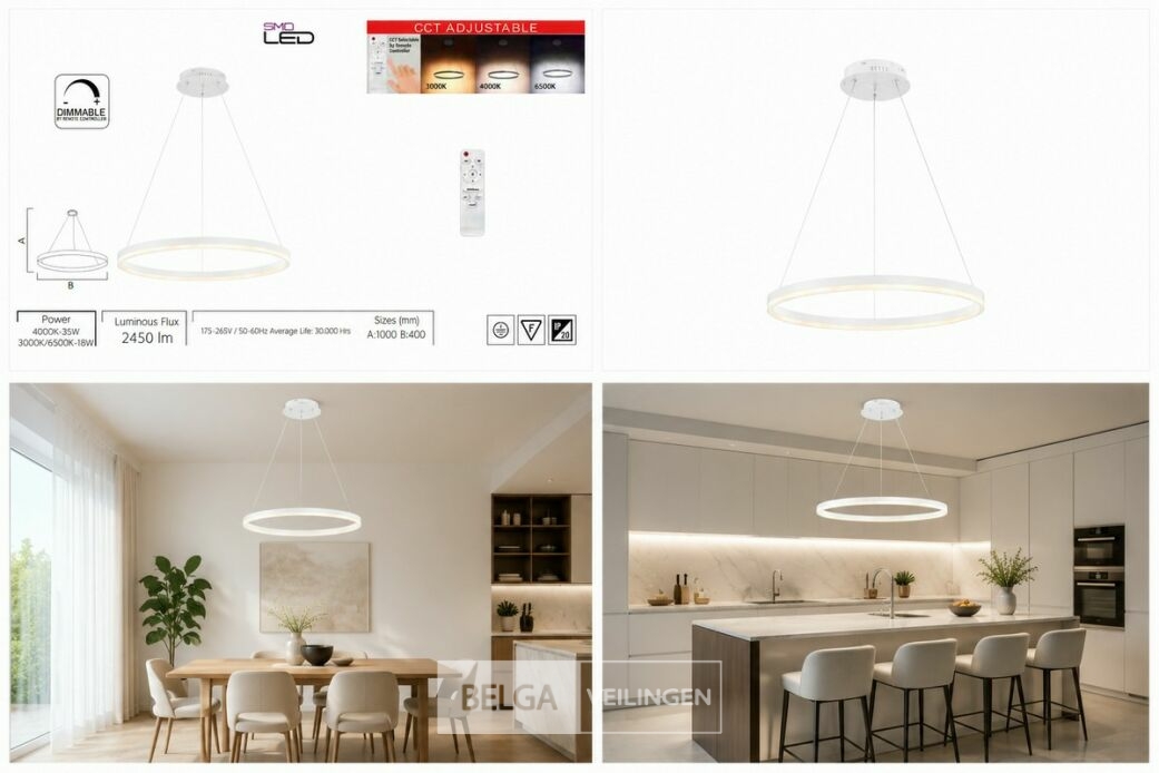 LED Ring Hanglamp 35W – 3CCT Dimbaar - Wit – IP20 – HARVEY-35 3CCT – foto 6 – kavel bij Belga Veilingen